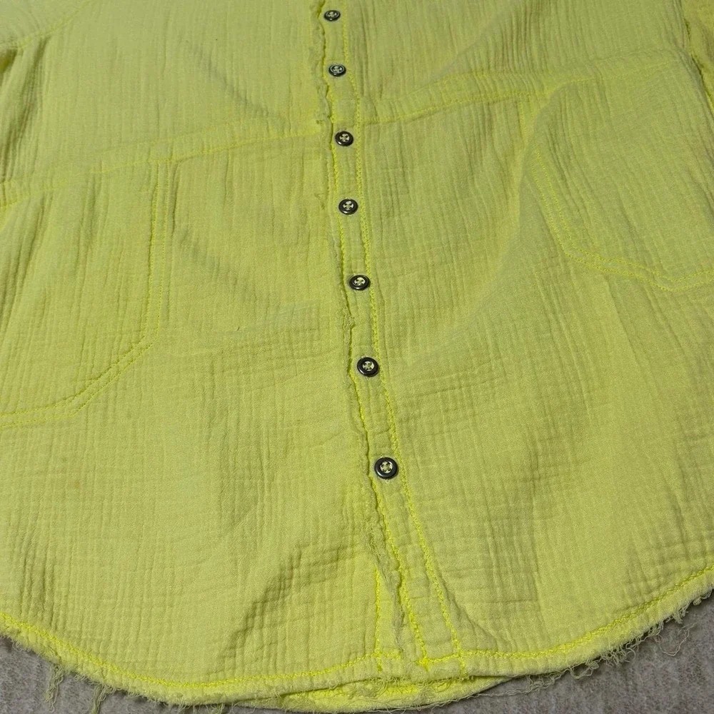 We The Free Free People Women's Medium Lime Green Gauze Button Down Tunic Top
